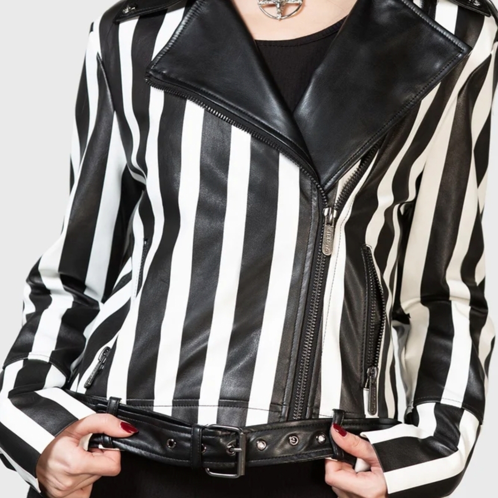 Killstar Black and White Striped Pleather Jacket
